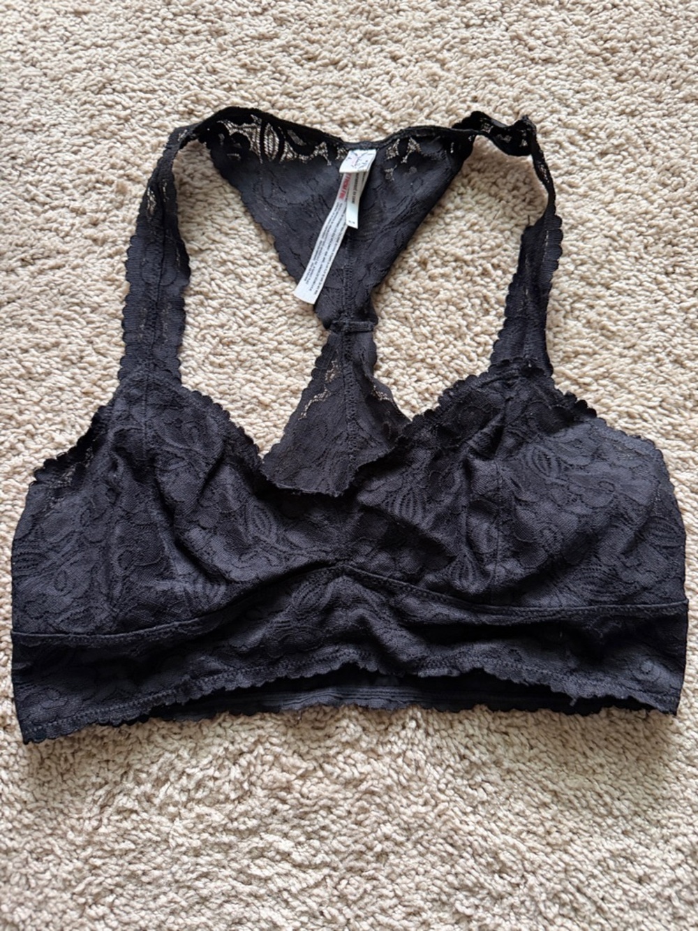 Free People Black Lace Racerback Bralette with Scalloped Trim